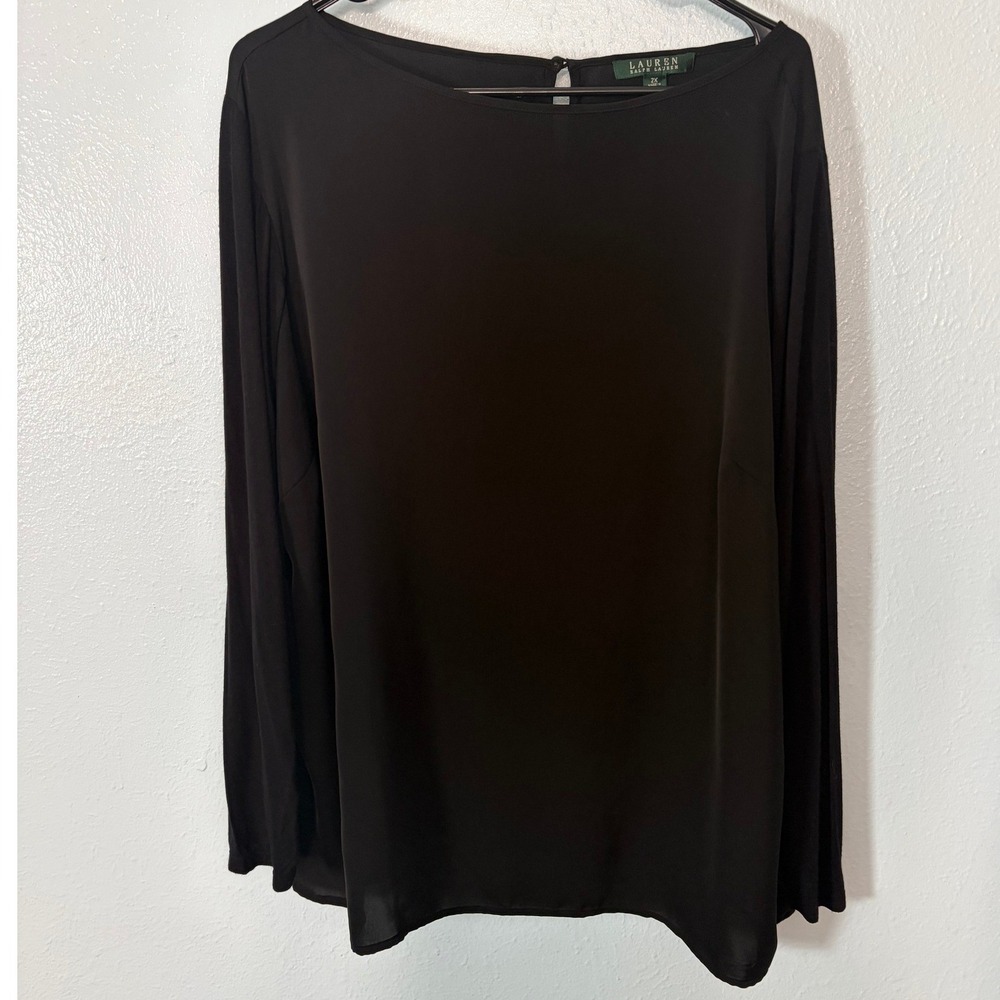 Lauren Ralph Lauren Black Boat Neck Long Sleeve Blouse Plus Size 2X Quiet Luxury